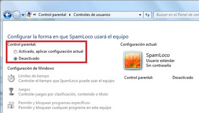 activar control parental