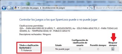 control parental juegos