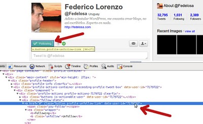 Mirando el fuente con Chrome twitter-fedelosa