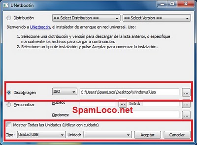 Programa Unetbootin para grabar la ISO en el pendrive instalar windows usb