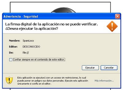 Aplicación de Java maliciosa creada por la herramienta aplicacion-java