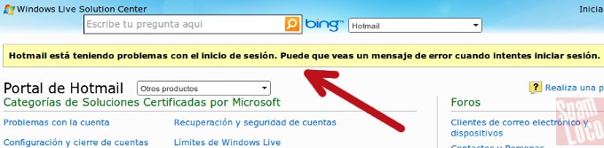 Aviso en la página de ayuda aviso-problema-hotmail